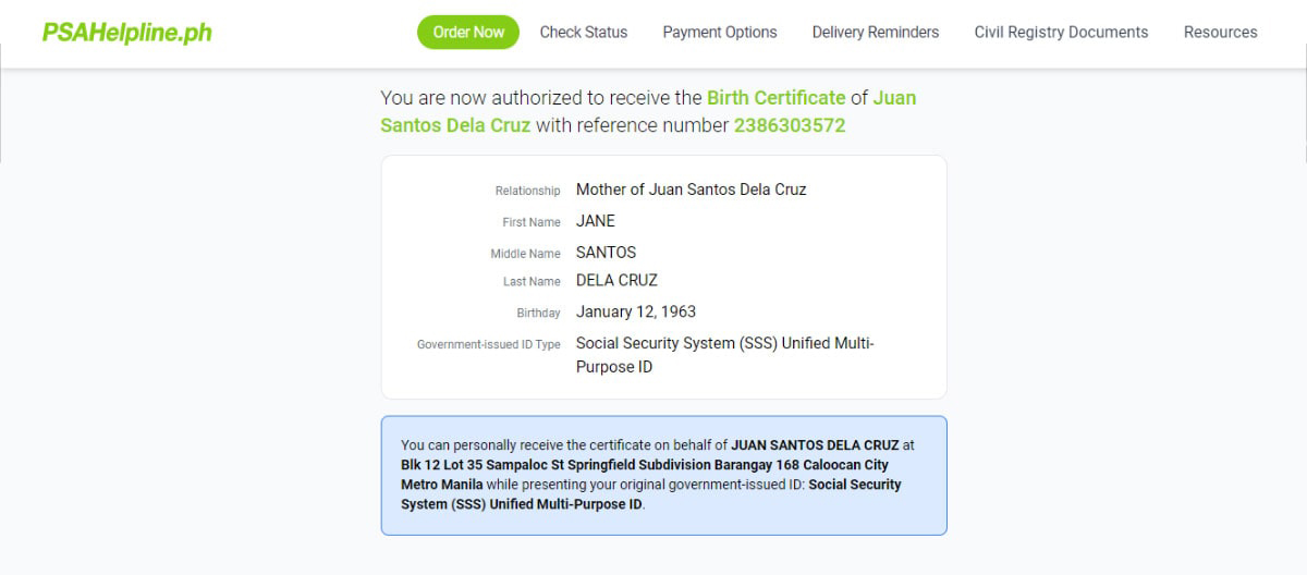 Requirements when receiving PSA certificate as authorized representative